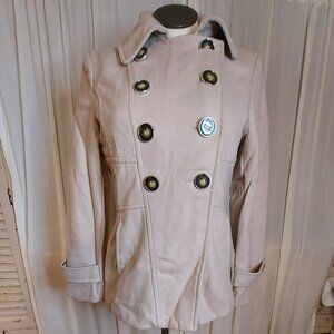 Kenneth Cole New York Peacoat Women's Double Breasted Wool Blend Beige